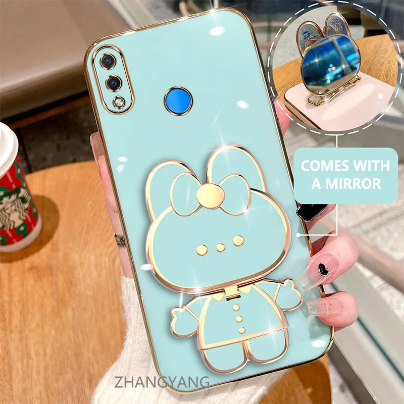 

Case For Huawei Nova 3i nova 3 Electroplated straight edge silicone phone case cute 3D rabbit with built-in mirror for anti drop