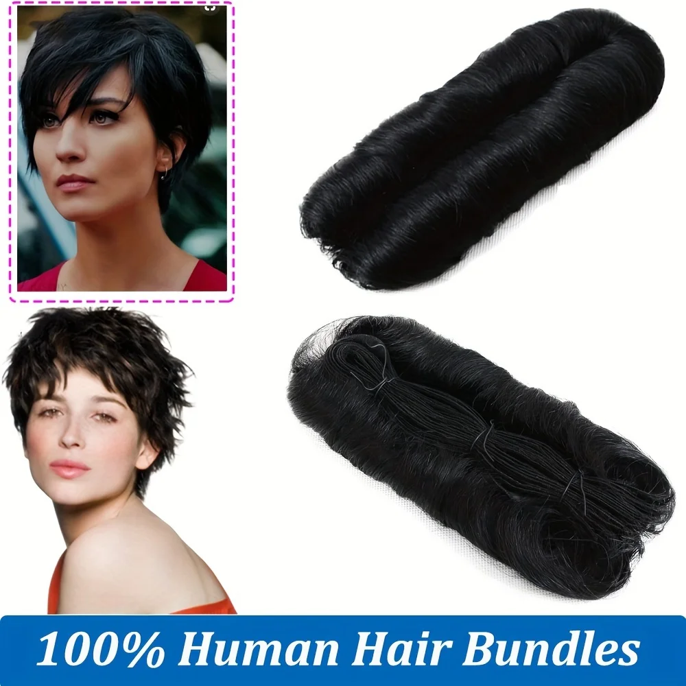 28PCS Brazilian Short Human Hair Extensions One Pack For A Full Head 100% Human Hair Bundles With Free Closure Straight Natural
