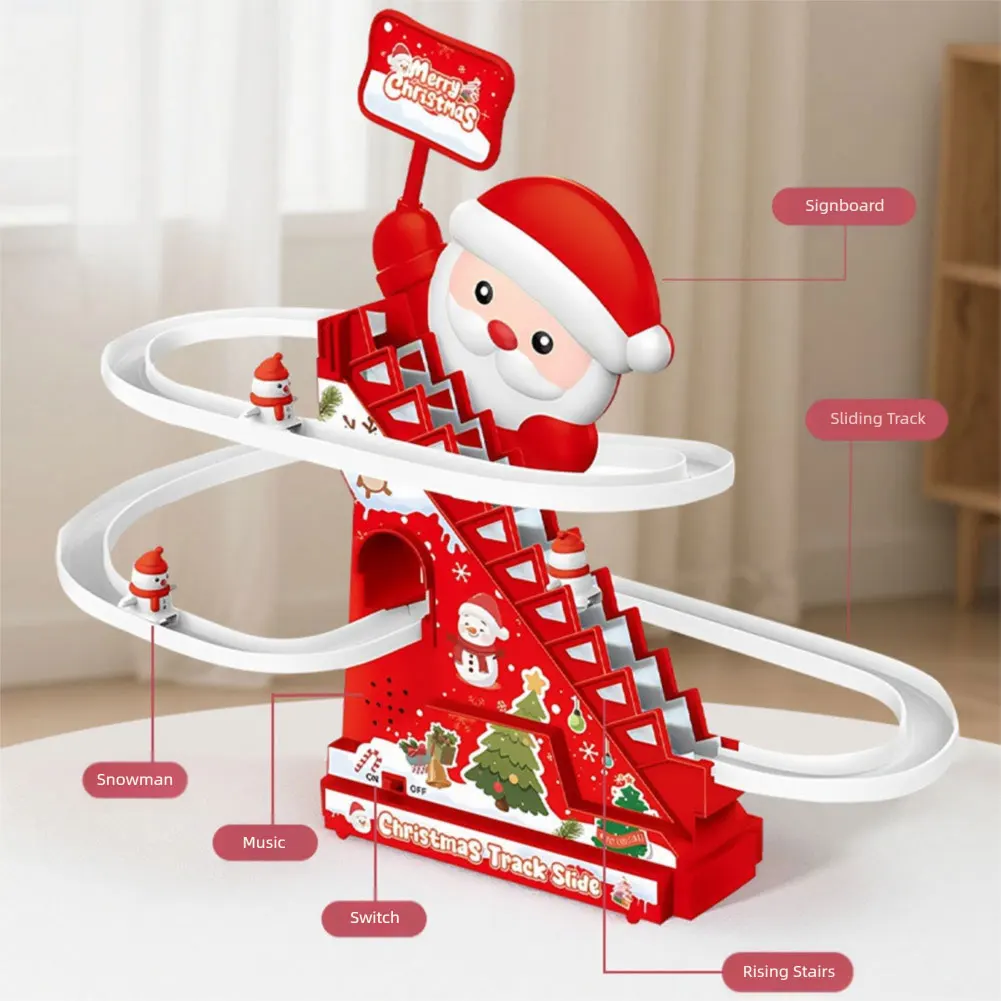 Weihnachtsmann-Kletter-Spielzeug mit Musik und Lichtern, Elektrisches DIY-Weihnachts-Rennstrecken-Set für Kinder, Baustein-Weihnachtsmann-Rennstrecke mit Licht und Musik – Detail 7