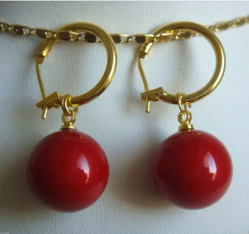 

Hot sale new Style 14mm Tahitian Coral Red South Sea Shell Pearl Earrings