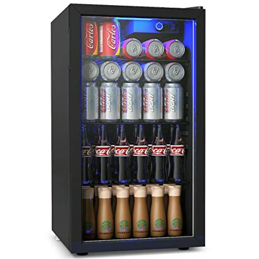

Beverage Refrigerator 3.2 Cubic Foot Capacity 120 Can Beverage Cooler with LED Light Adjustable Thermostat Removable Shelves Pe