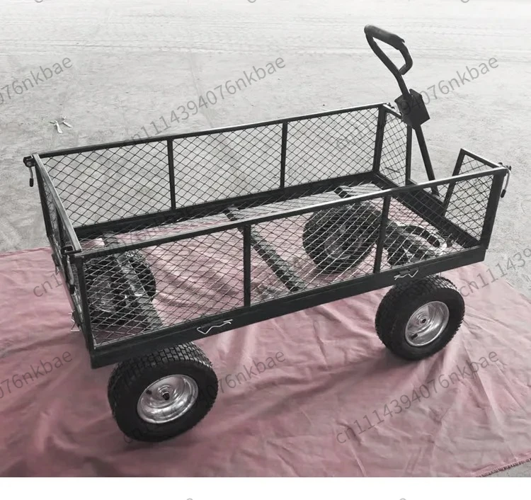 4 Wheel Mesh Garden Cargo Cart Hand Push Utility Trolley Outdoor Farm Yard Handling Transport Tool