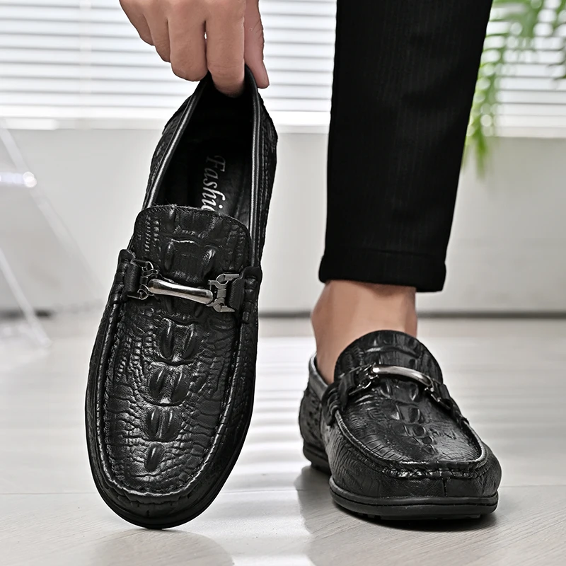 

New Genuine Leather Men Casual Shoes Luxury Brand Mens Loafers Moccasins Breathable Slip on Black Driving Shoes Plus Size 37-45