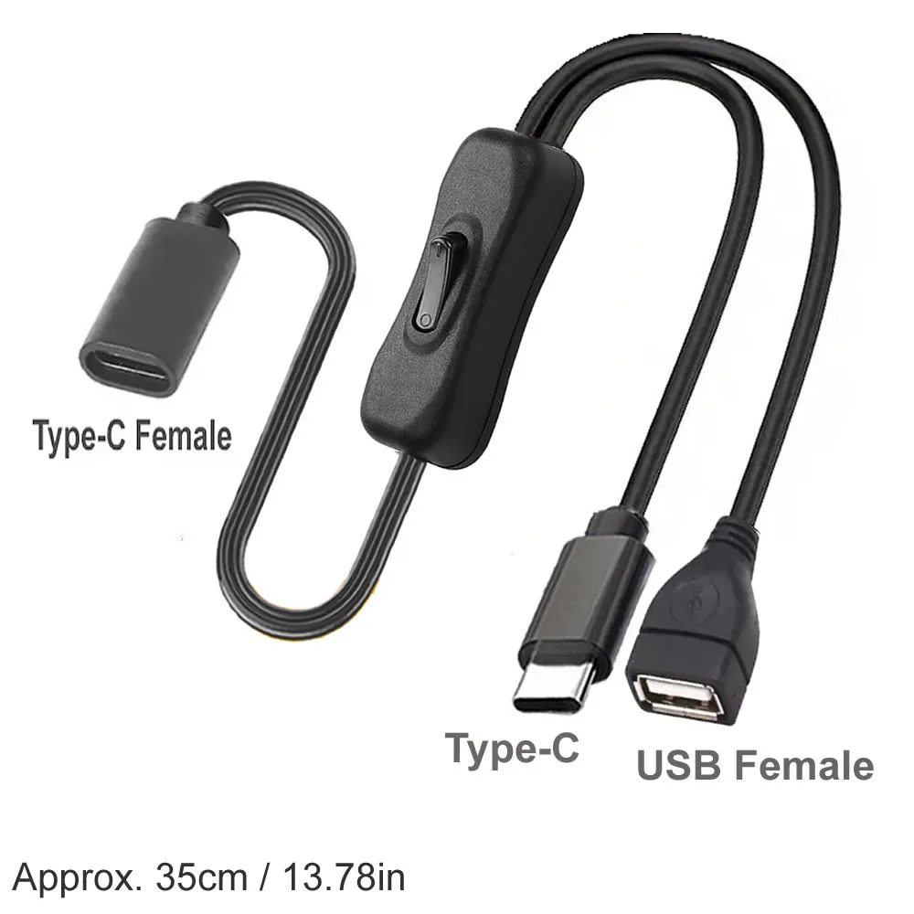 2-in-1-USB-Typ-C-Verlängerungskabel mit Ein-/Aus-Schalter-Taste, USB-C PD auf Micro-USB/DC, 5,5 x 2,1 mm, Netzkabel, 5 V, universell Typ C