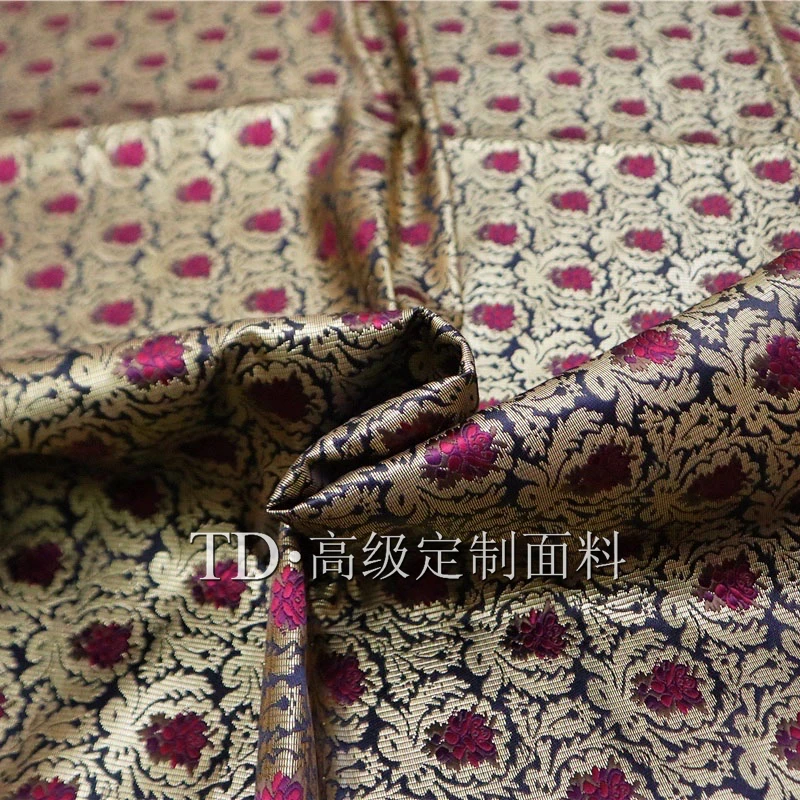 Golden Silk Brocade Jacquard Fabric Vintage Yarn-dyed Embossed Blazer Dress Clothing European Brand Fashion Design Sewing Cloth