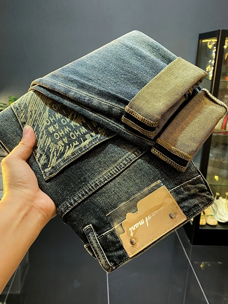 

Slim Fit Men's Denim Jeans Spring Autumn New Sle Trendy American Retro Harem Long Pants Cotton Elastic Fabric Casual Wear