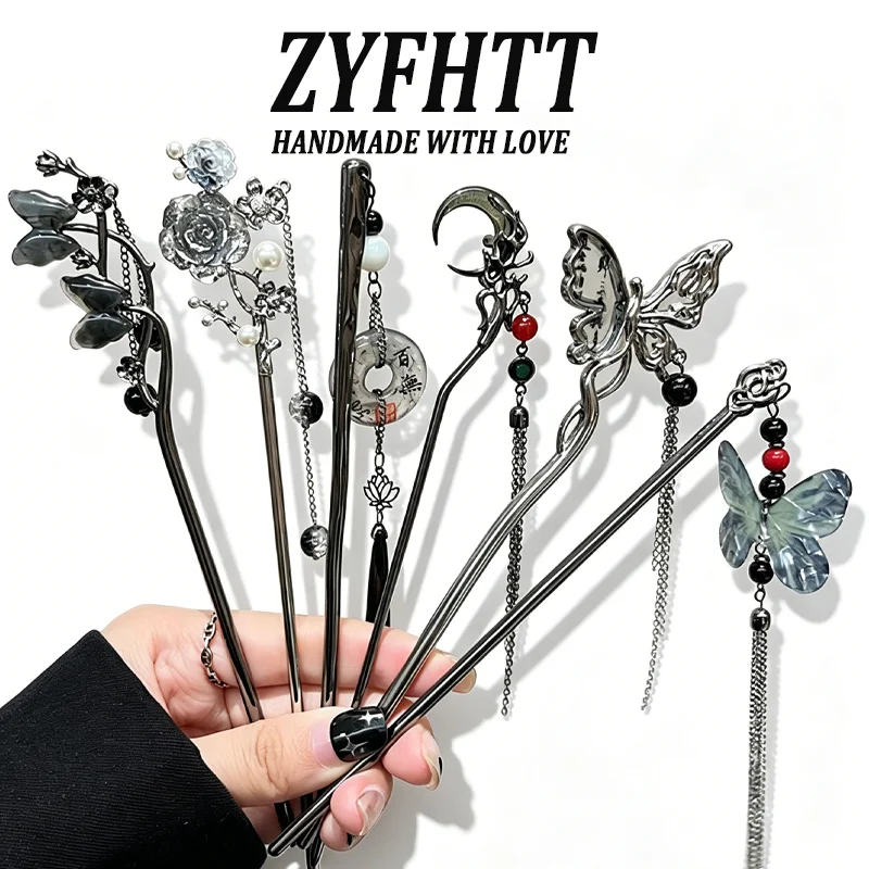 1/6pcs ZYFHTT classical Chinese Style Hair Stick for Girls Elegant Butterfly Tassel Floral Hairpin Fashion Girl Hair clip