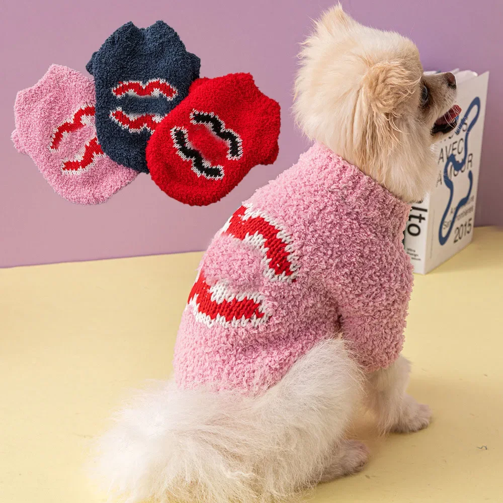 Pet Plush Sweater Pet Diamond Plaid Sweater Little Dog Senior Clothing Autumn and Winter Dog Coat Dog Clothes for Small Dogs