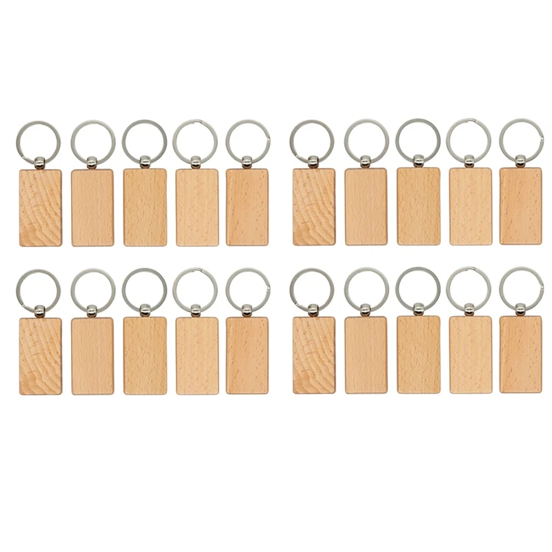 20 Piece Rectangle Blank Wooden Key Chain Wood Blanks (Width:1.22 Inch) For Keychains