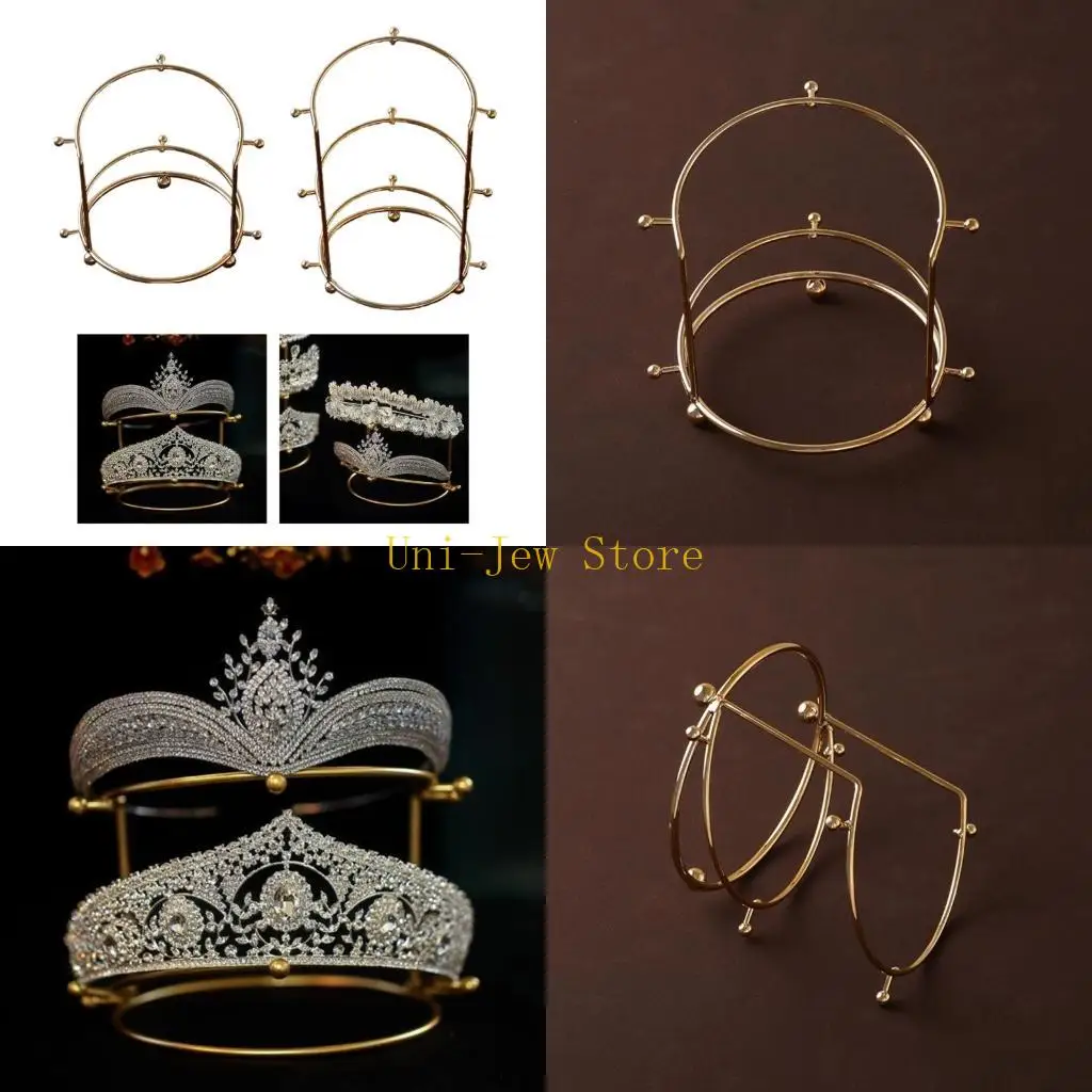 

40GB Crown Display Rack Metal Gold Crystal Headbands 2 Layer 3 Layer Holder
