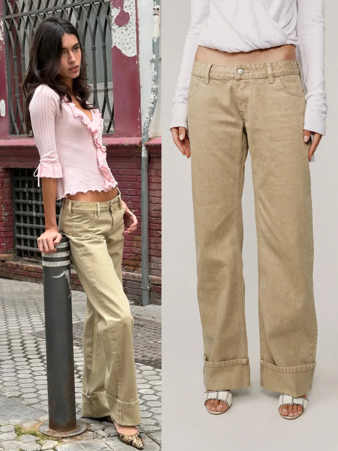 

Low Waist Denim Jeans Khaki Washed Cotton Straight Leg Ladies Jeans Spring Summer Autumn Seasonal Use No Stretch Elasticity
