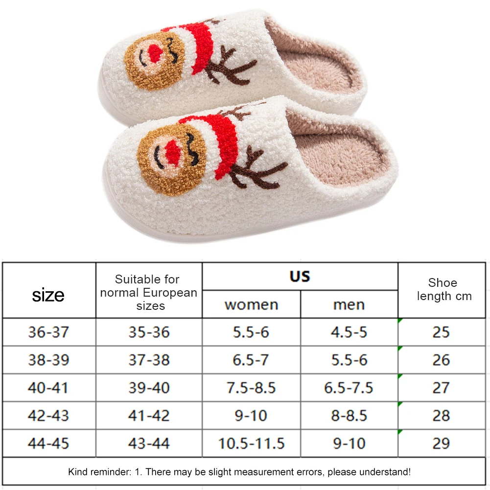 

Christmas Elk Plush Slippers Furry Reindeer Slipper Soft Couple Slippers Comfortable Warm Slip-on House Shoes for Indoor Bedroom