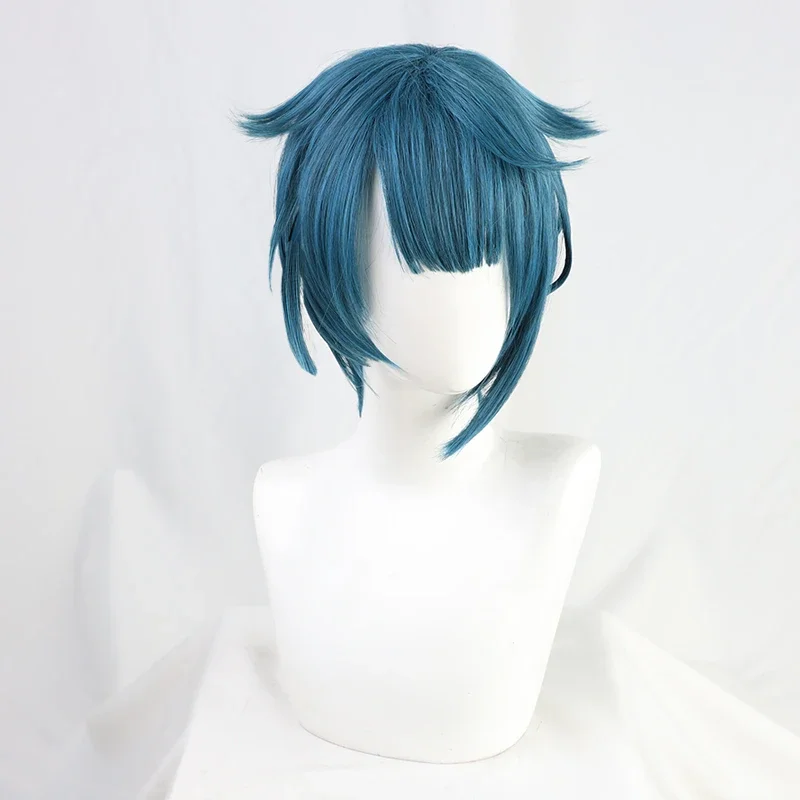 Genshin Impact Xingqiu Xing Qiu Cosplay Wig Blue Short Heat Resistant Synthetic Hair Adult Men Women Halloween Cosplay