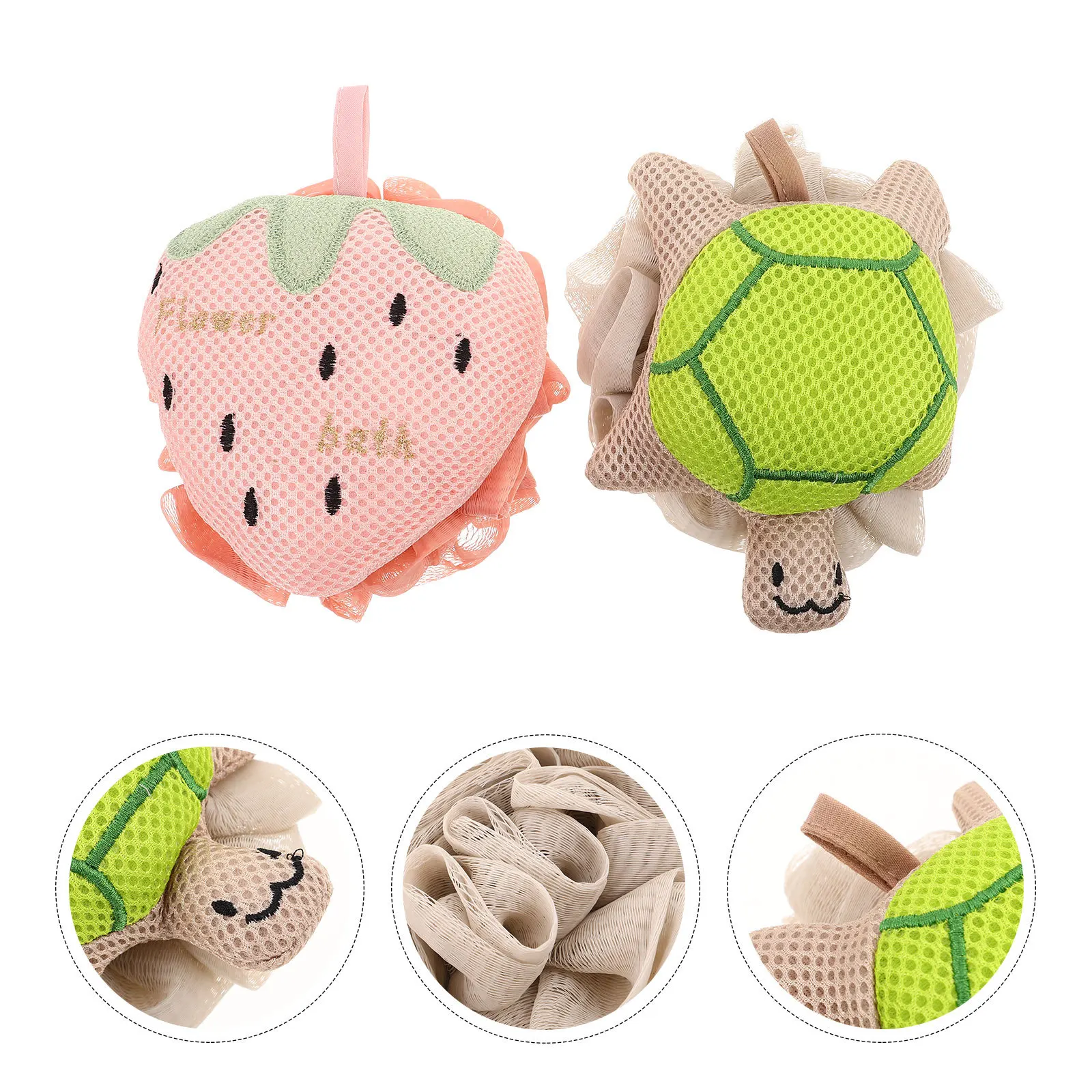 

2Pcs Cartoon Bath Sponge Turtle Strawberry Shape Mesh Body Scrubber for Shower Rich Foam Bath Sponges for Gentle