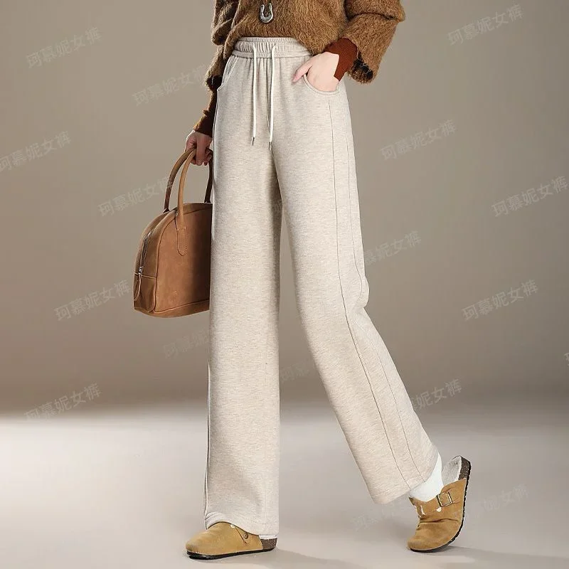 الخريف والشتاء فضفاض مستقيم المرأة ضيق واسعة الساق السراويل الجديدة 2025 عالية الخصر المألوف سليم عادية