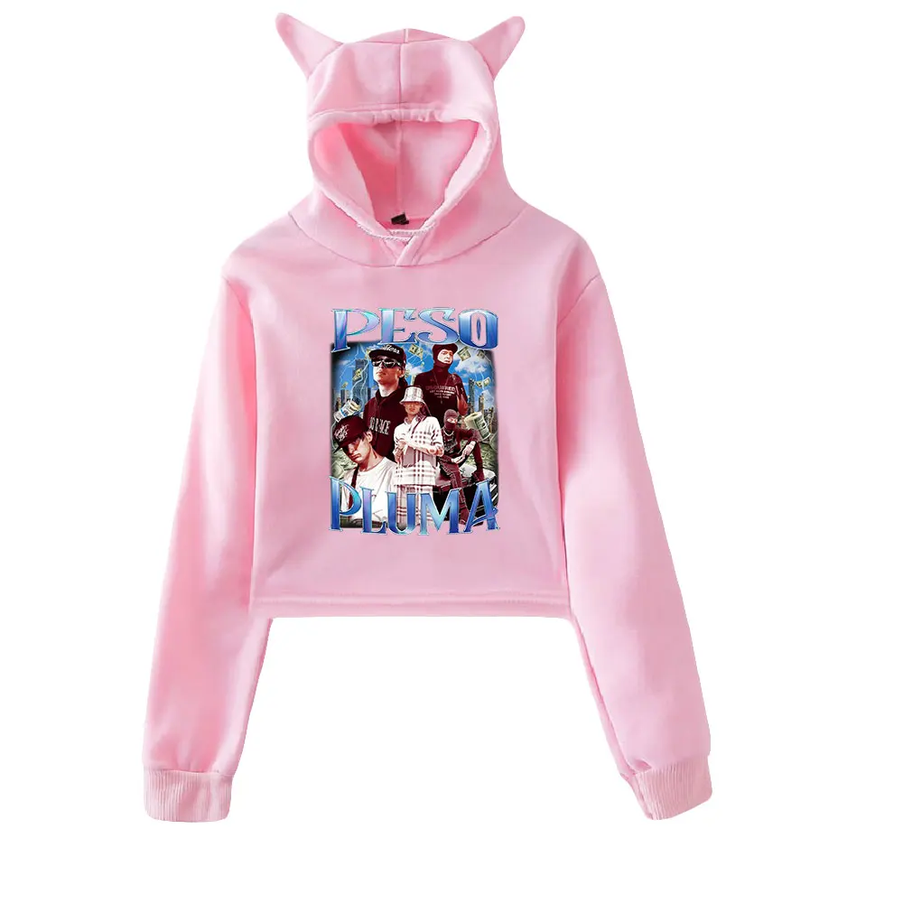 Pull à capuche à manches longues avec oreilles de chat pour femmes, haut court PVD, vêtements pour femmes, pull femme, Peso Pluma Merch