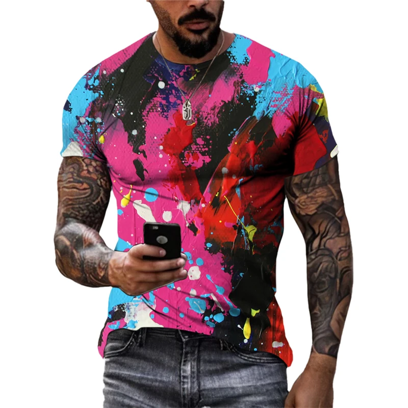 New Fashion Europe and America Retro Graffiti Men T-shirt Summer Trend Casual Personality Street Style Printed Short Sleeve Tees