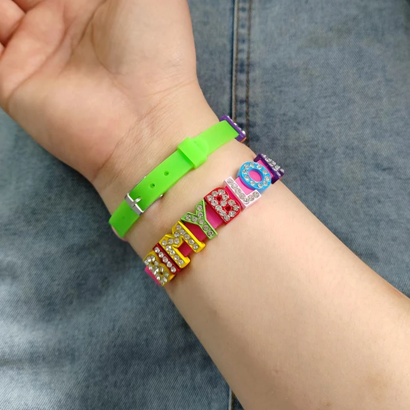 Bracelet Lyric With Letters Random Mixed Color Slide Charms Letters With Randomly Various Spain Jewelry For Women Kids Gift