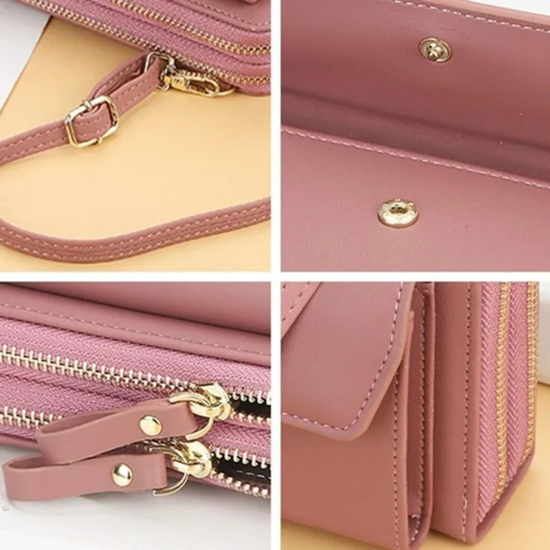 Women Long Wallet Korean Version Crossbody Bag Double Zipper Large Capacity Clutch Bag Shoulder Handbag Female Mobile Phone Bag