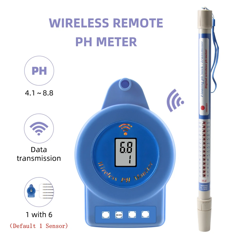 4.1～8.8PH Wireless Multi-point Digital pH Monitor Swimming Pool Fish Pond Seawater Baths Water Quality Meter 80M Remote Sensor