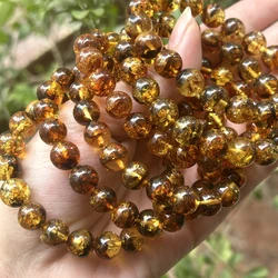 Natrural 8.8mm-10.5mm Genuine Flower Amber Bracelet Round Beads ,Fashion Jewelry for Men and Women Special Gift，Diy Wholesale