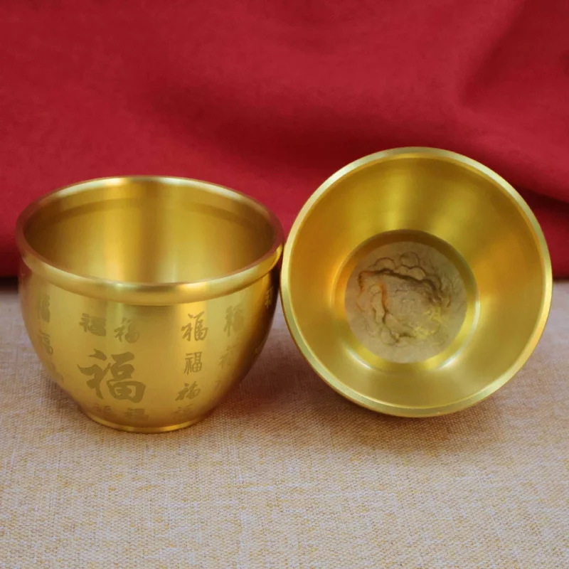 

Wealth Gathering Hundred Blessings Lucky Fortune Rice Jar Treasure Bowl Shop Living Room Ornament Brass Hundr
