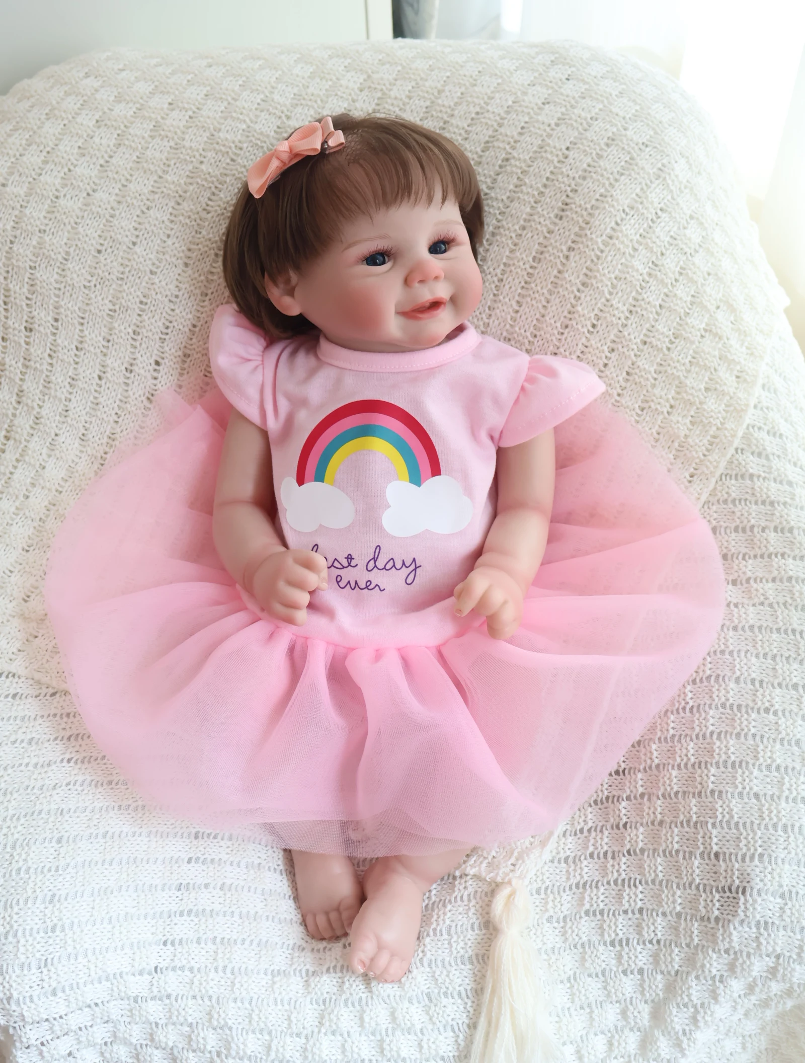 45 cm Rebirth Doll Vivienne, Girl in Pink Dress, Realistic Painting, Cute and Soft, Preferred Holiday Gift