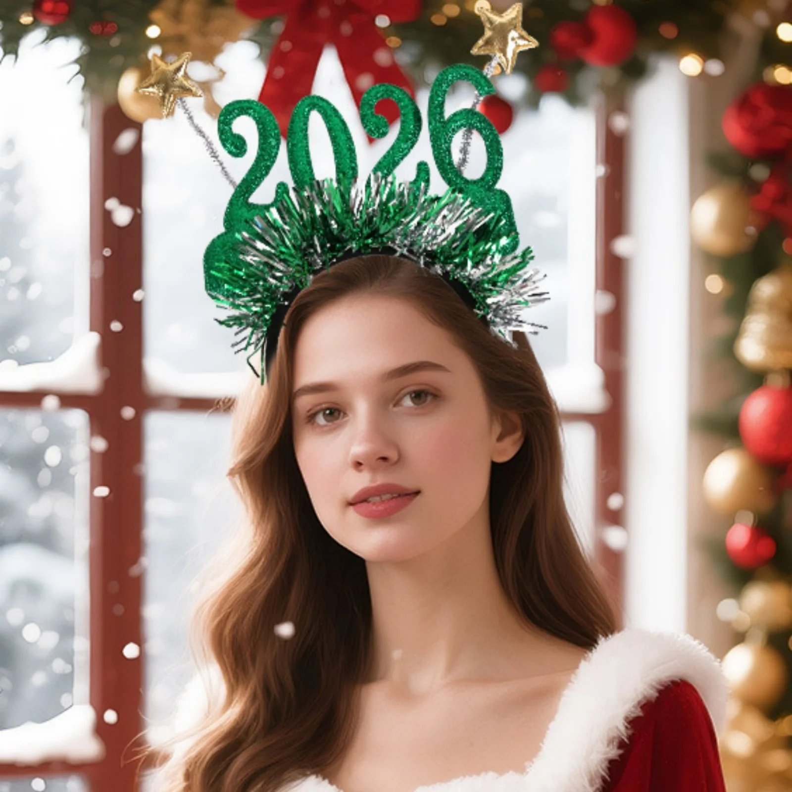 1 قطعة 2026 عصابات رأس السنة الجديدة ، حلقات شعر على شكل نجمة بهرج لامع ، هدايا حفلات NYE ، إكسسوارات شعر للعطلات #6