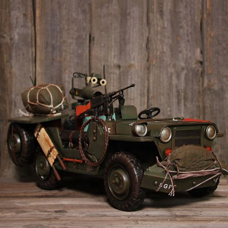 Vintage Handmade Iron Military Vehicle Model - Antique Home/Office Decor, Retro Car Collectible