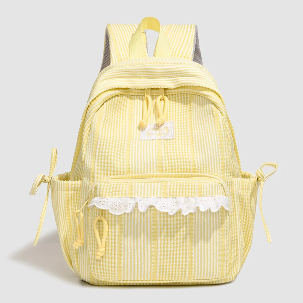 Stylish Large Capacity Student Schoolbag Soft Nylon Lightweight Preppy Knapsack Bowknot Design Student Bookbag For Women Girls