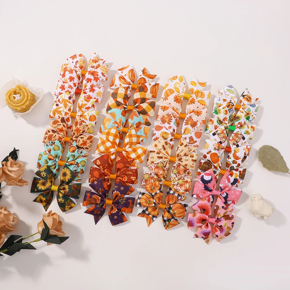 

12/24 шт., набор заколок для волос с бантом на День Благодарения для детей, девочек, осенняя лента с принтом, кленовые листья, заколки для волос в виде тыквы, аксессуары для волос