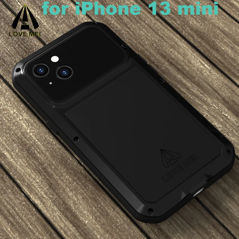 

Original LOVE MEI Tempered Glass Film Armor Metal Case for iPhone 13 Mini Shockproof Life Waterproof Cover Powerful Protection