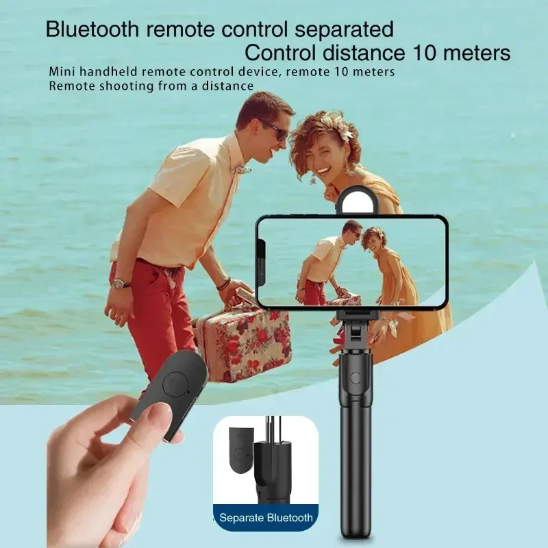 Selfie Stick with Fill Light Tripod with Bluetooth Remote Shutter Retractable Rod for iPhone Xiaomi Huawei for Tiktok Video Live