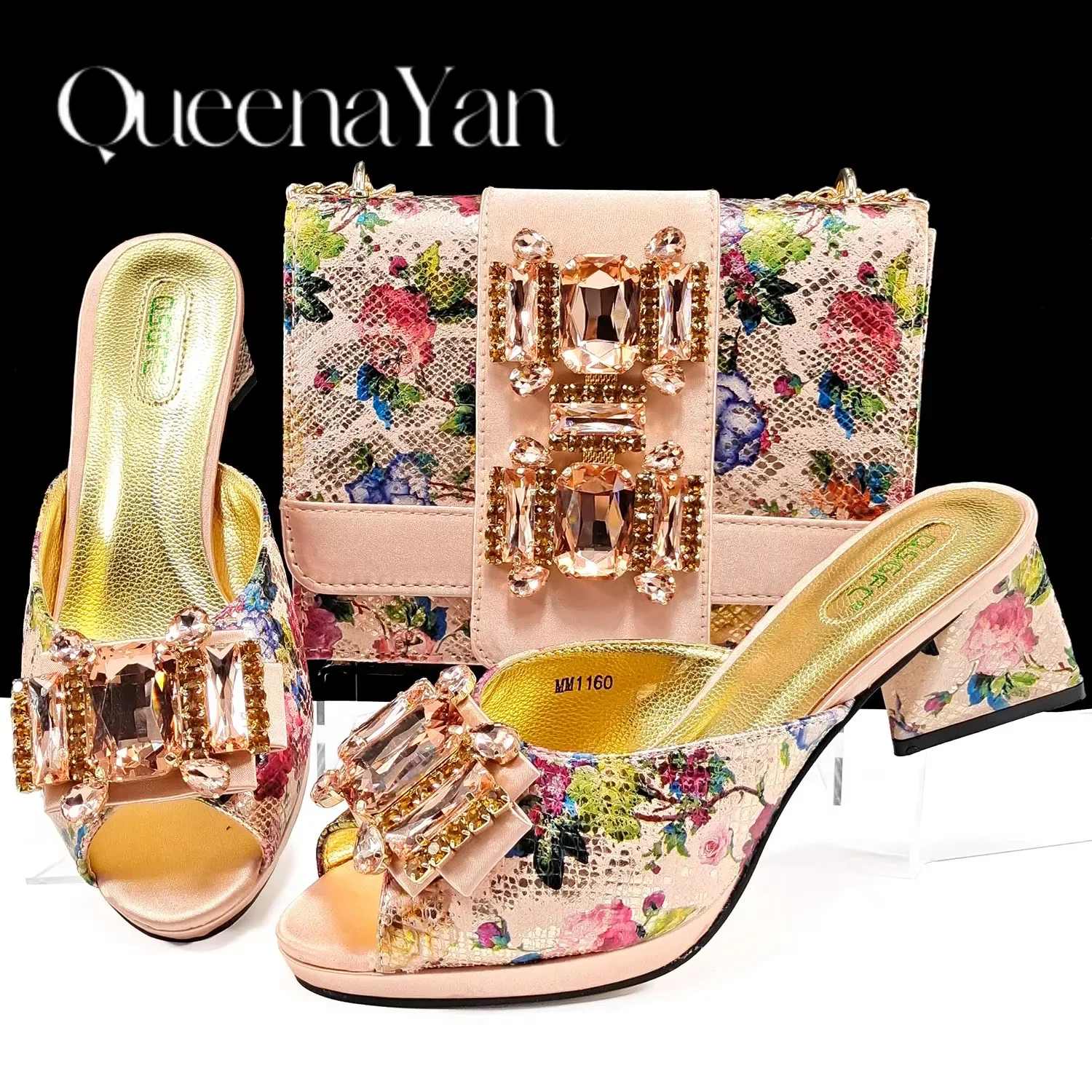 Queena Yan Luxe Design Peep-Toe Heels & Three-Dimensional Bag Set Nigerian Party Shoes and Bag – Perfect for Elegant Events