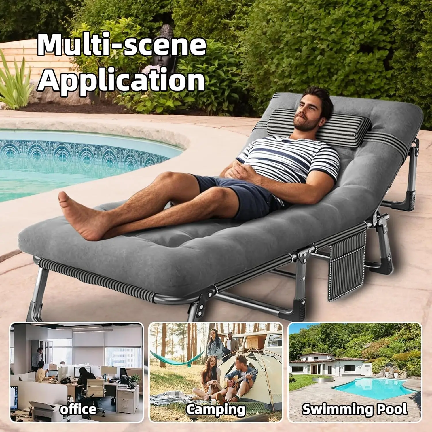 Camping Cot for Adults, Heavy Duty 3-in-1 Bed for Guest Sleeping, Adjustable Double-Layer 1200D with Mattress & Carrying Bag for image 4