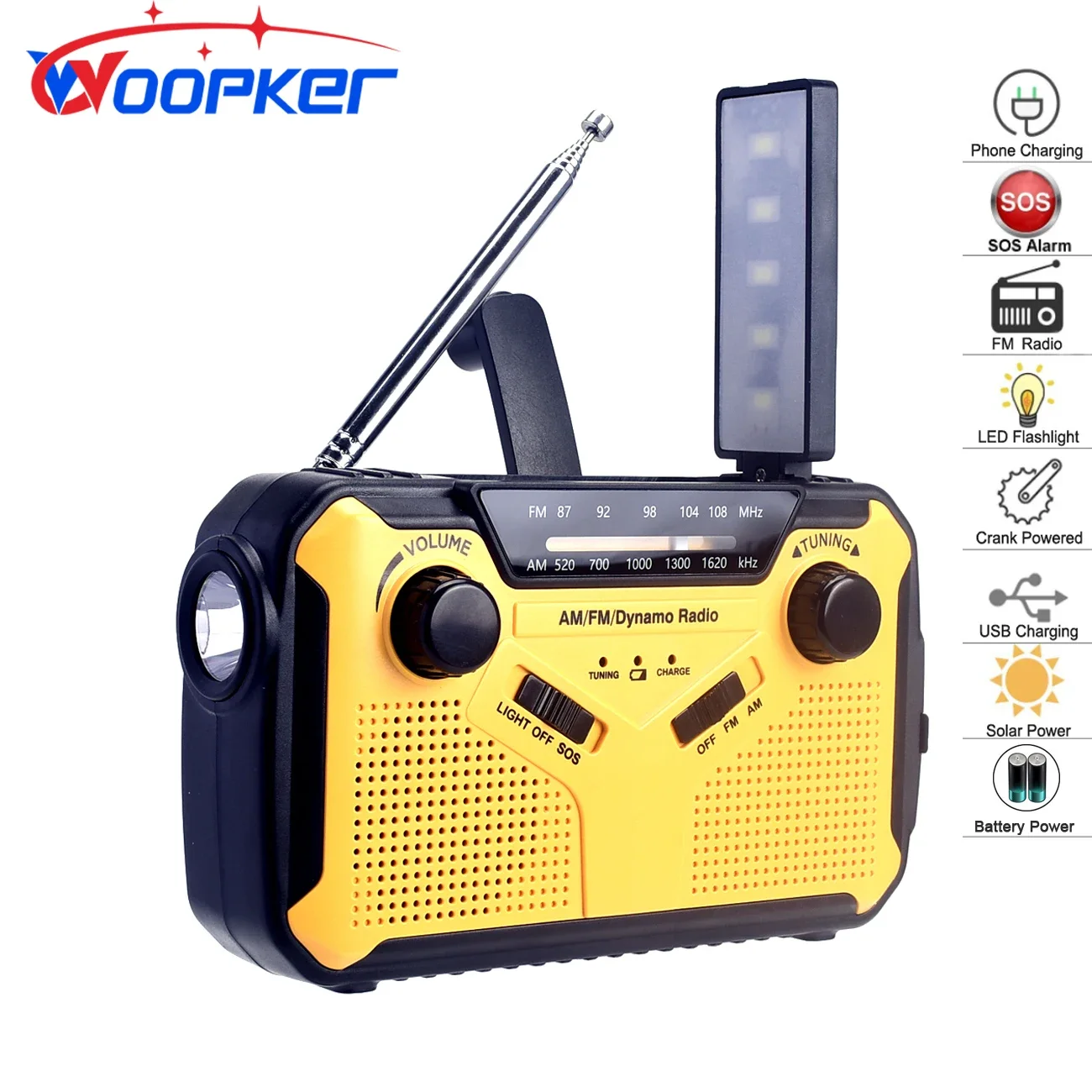 

E09 Emergency Radios Output 5V/2A AM/ FM Radio Solar Hand Crank USB Rechargeable Torch Reading LED Lamp SOS Alarm Power Bank