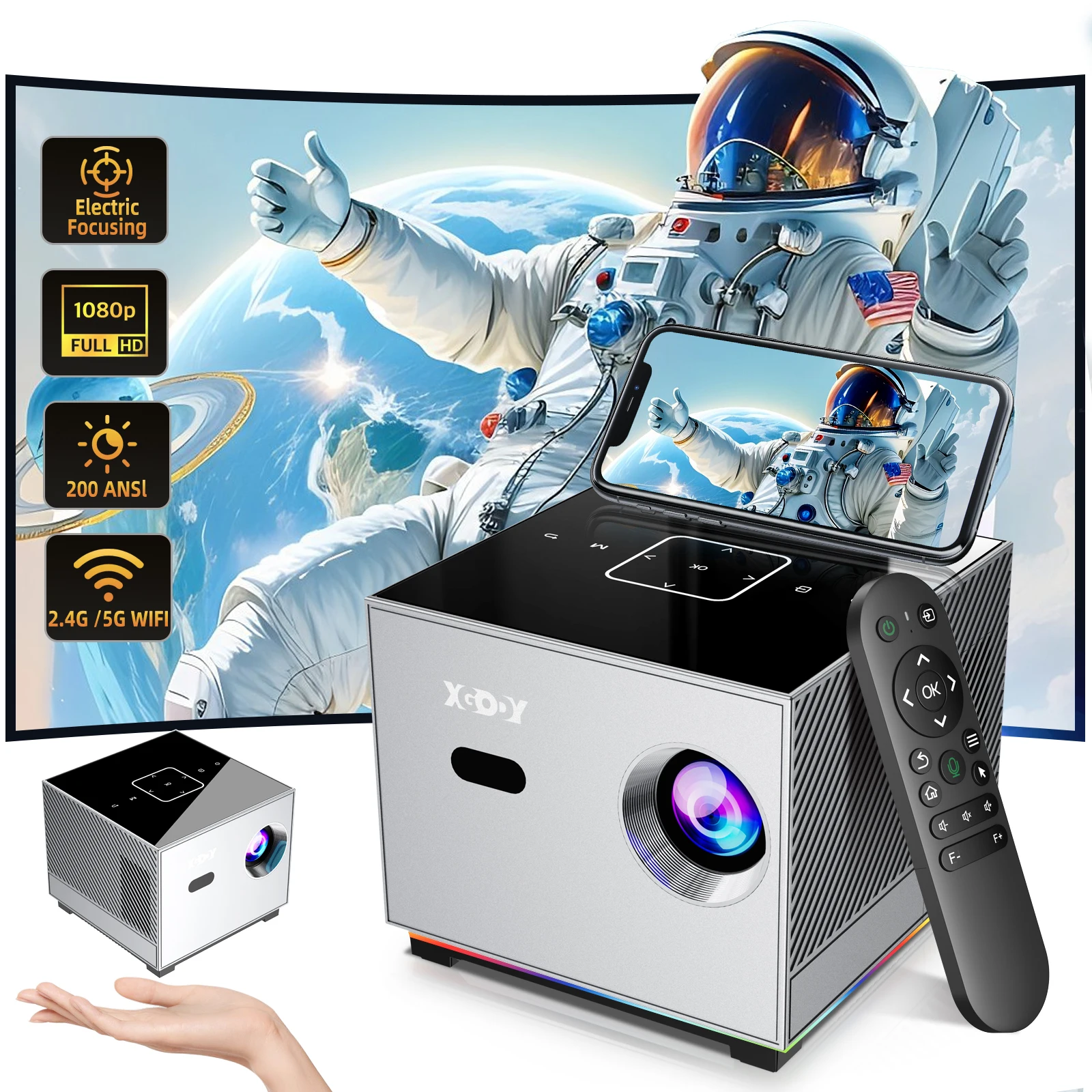 XGODY 4K Projector Smart Bluetooth Android 11 TV Movie Home Cinema Theatre 5G Wifi 16GB HDMI USB