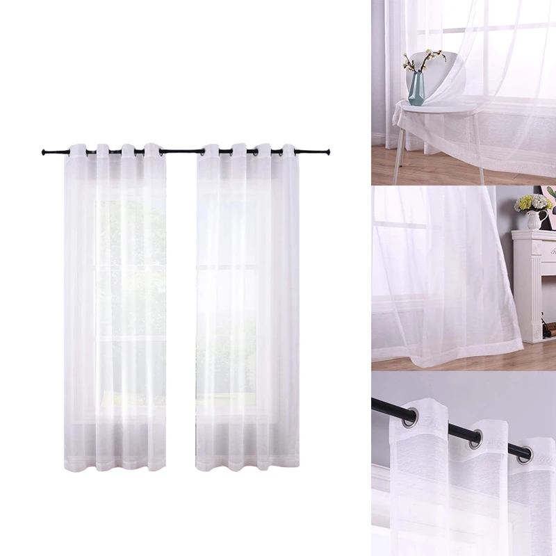 Sheer Curtains White Grommet Set Of 2 Panels Window Sheer Semi Drapes Polyester Look Voile Curtains For Bed Room