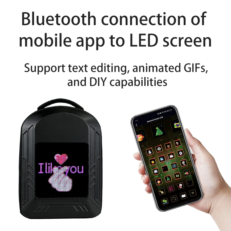 LED backpack illuminated shoulders bag large eyes cool display DIY hard shell waterproof computer casual School bag knapsack