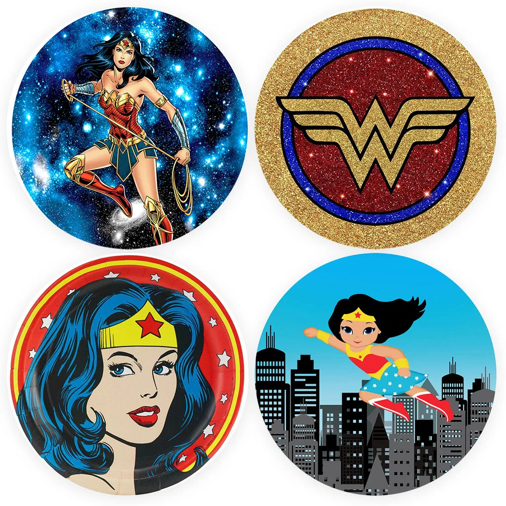 Wonder Woman-Fondo de fotografía redondo DC Comics, cubierta de decoración de fiesta de cumpleaños, círculo clásico, accesorios para fotomatón