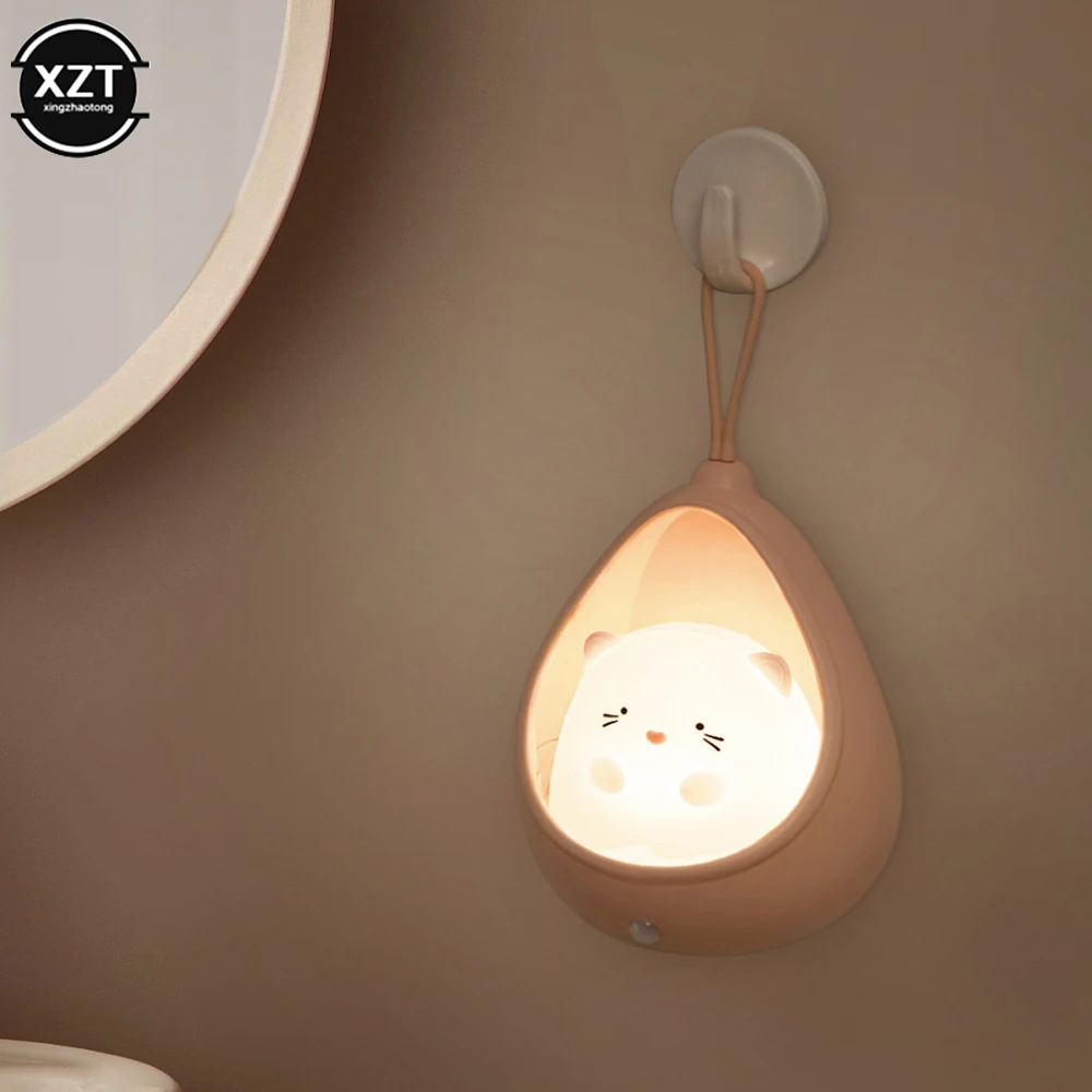 LED Night Light Sensor Control Cute Animal Human Induction Lamps for Children Kids Bedroom USB Rechargeable Silicone Wall Lights