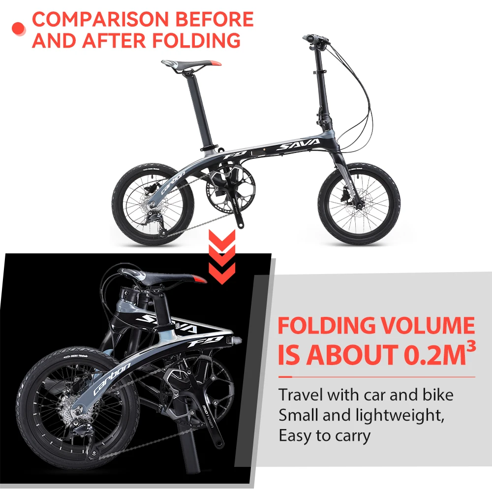 SAVA Z2 Carbon Fiber Folding Bike 16 Inch Light Bike Adult Unisex 9 Speed Folding Bike