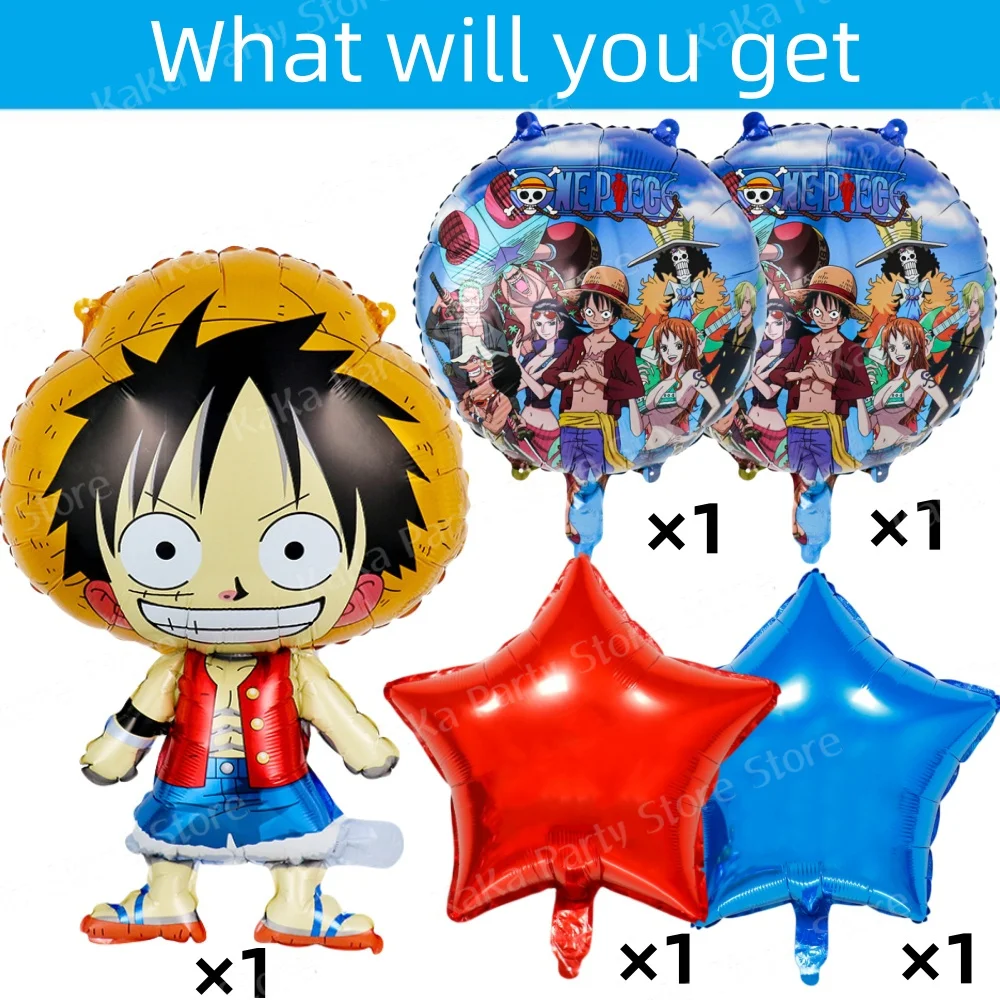 5 szt. Jednoczęściowy balony na imprezę Anime Luffy folia aluminiowa zestaw balonów Baby Shower dekoracje na imprezę urodzinową zabawka dla dzieci