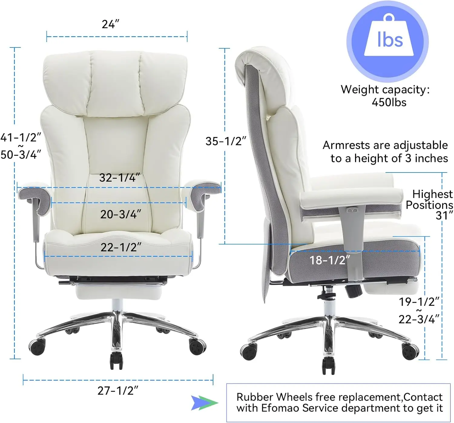 Efomao Big and Tall Office Chair 450lbs, Ergonomic Office Chair, Executive Office Chair for Heavy People, Computer Chair, High B