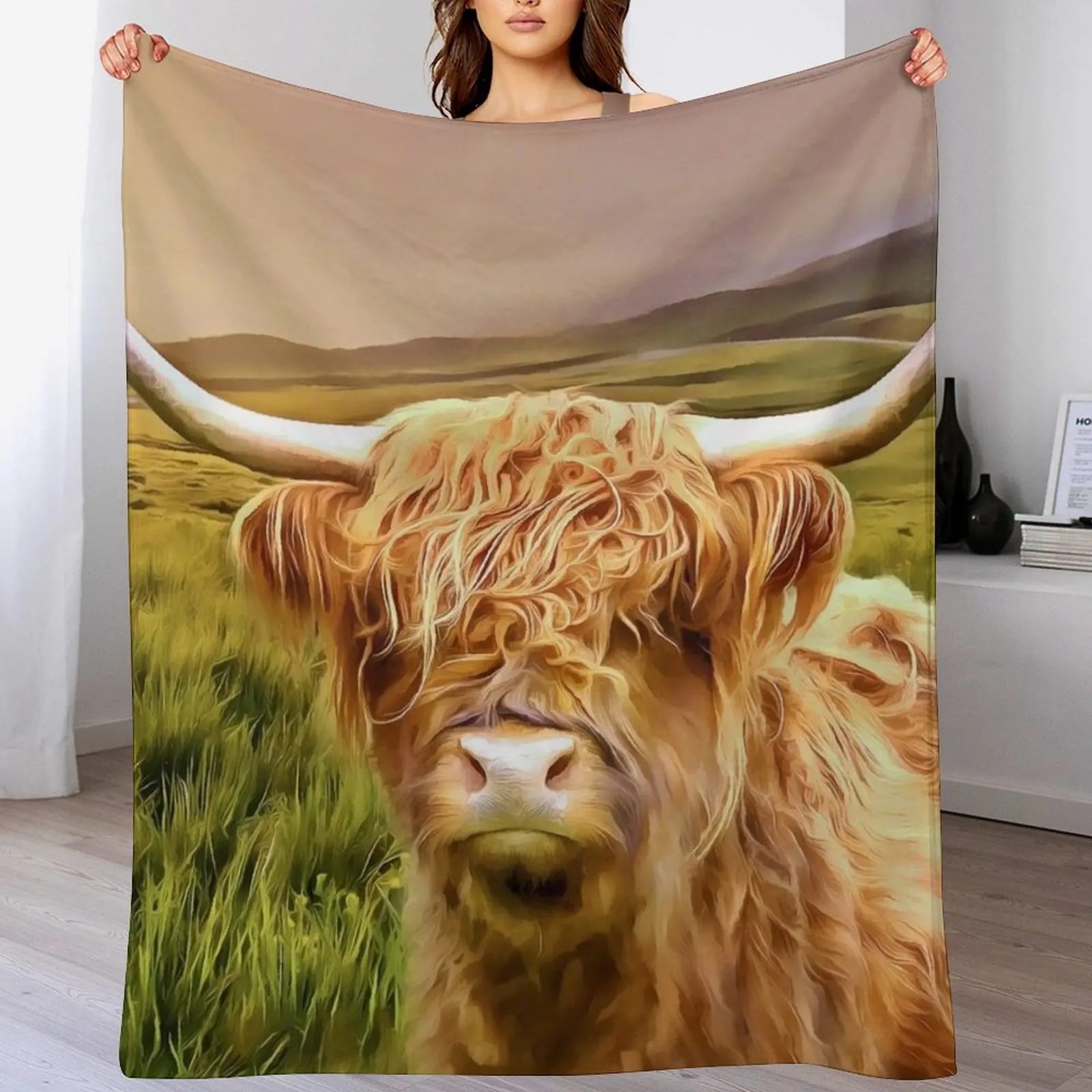 

Highland Cow (Painting) Throw Blanket Giant Sofa heavy to sleep Soft Plush Plaid Flannels Blankets