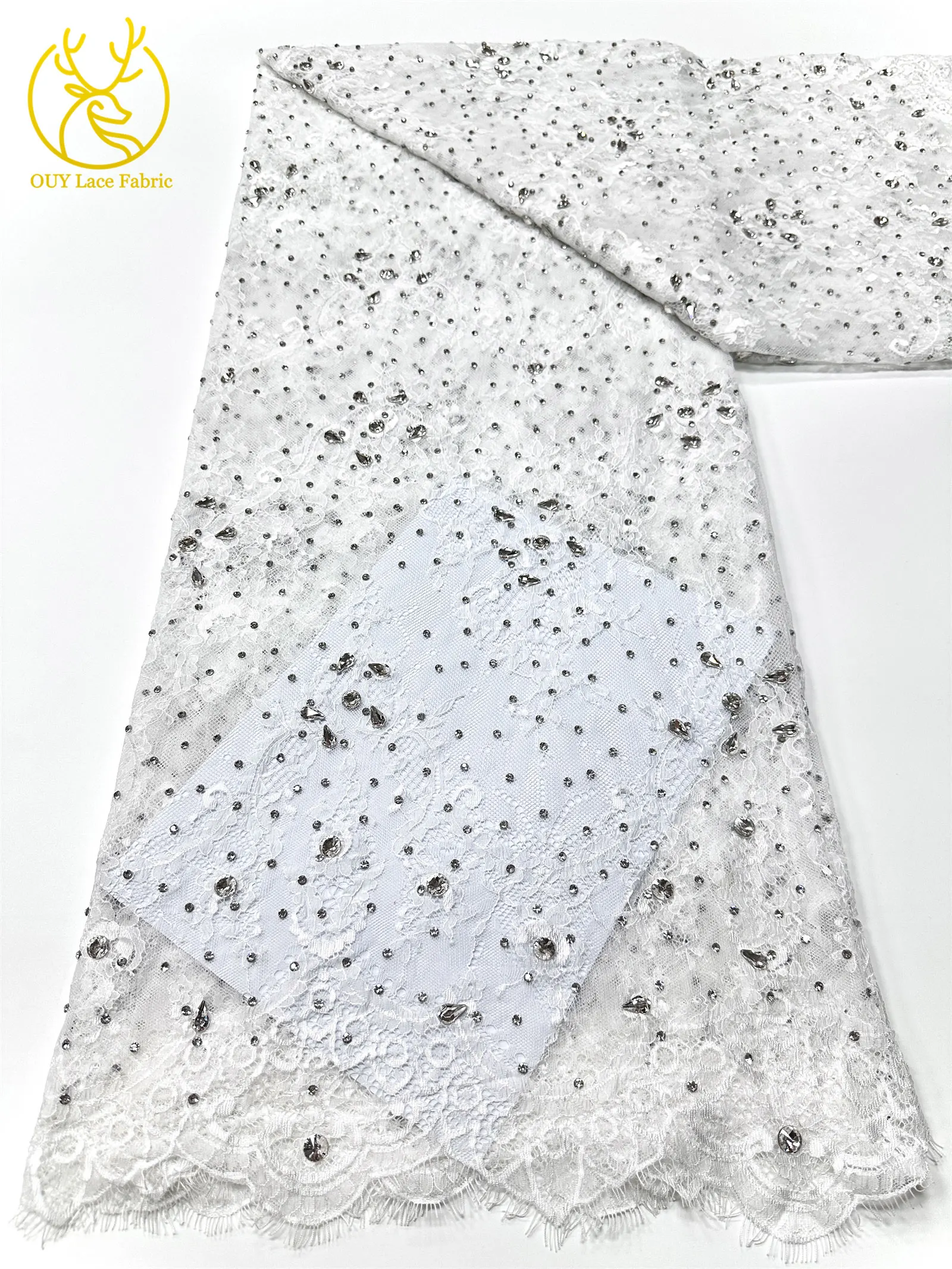 Roter nigerianischer Spitzenstoff, hochwertige afrikanische Milchseide mit Steinen, Guipure-Kordel für Damen-Partykleider, DIY-Nähzubehör, 3 Meter – Detail 9