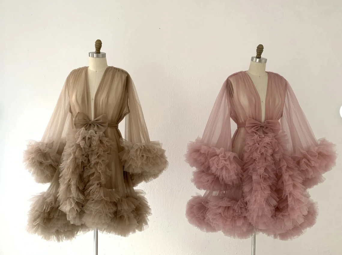 แขนยาวคลอดบุตร Robe สำหรับถ่ายภาพ/Tulle ชุดคลอดบุตร/ชุดคลอดบุตร/ชุดฝักบัวอาบน้ำทารก/การถ่ายภาพชุด