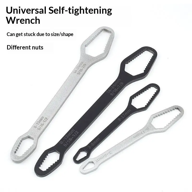 Double Ended Self-Tightening Universal Wrench 3-17mm 8-24mm Rustproof Spanner for Outdoor Emergency Car Repairs