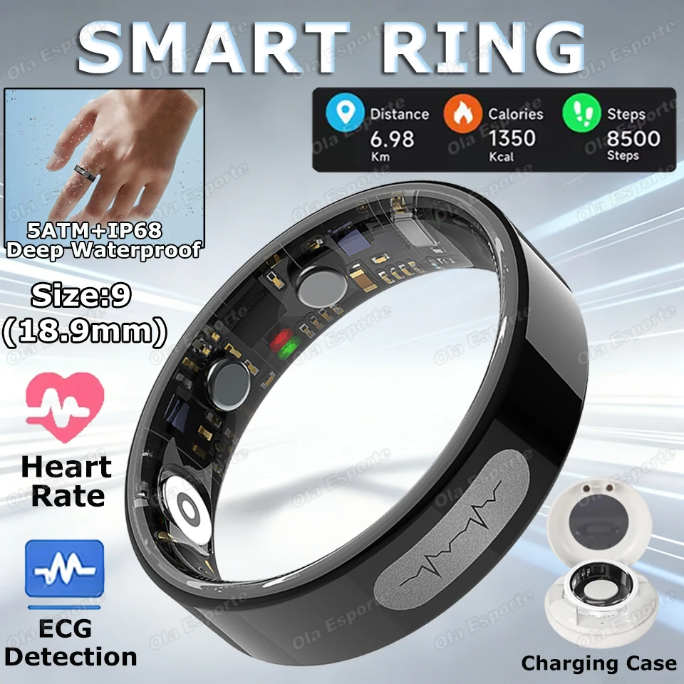 AI-EKG-Erkennungs-Smartring 2026 Blutdruck-Herzfrequenz-Körpertemperatur-Überwachung 5ATM Wasserdicht Multisport-Smartring