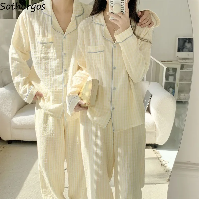 Plaid Pajama Sets Women Couple All-match Creativity Autumn Ladies Casual Delicate Basics Korean Style Popular Stylish Elegant